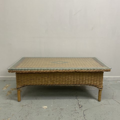 Vintage Cane Coffee Table with Glass Top