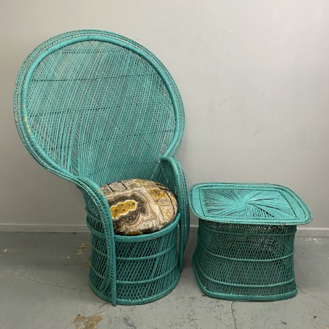 Turquoise Peacock Chair with matching Side Table