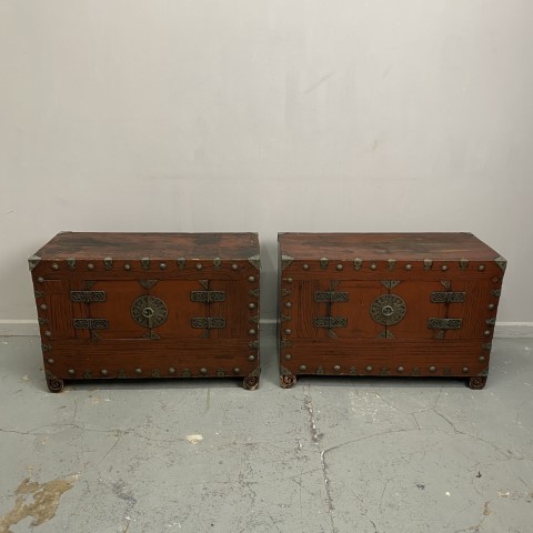 Pair of Low Antique Asian Bedside Cabinets