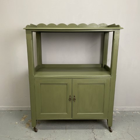 Hand-Painted Olive Green Dumbwaiter with Closed Storage