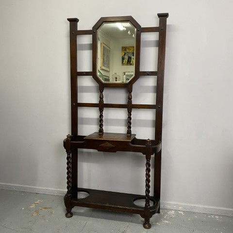 Vintage Jacobean Hall Stand with lift stop storage box