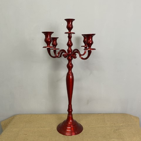 Red Metal 5 arm Candelabra