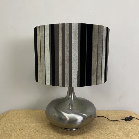 Contemporary Silver Based Lamp with Striped Shade