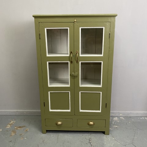 Painted Green Country Style Display Cabinet