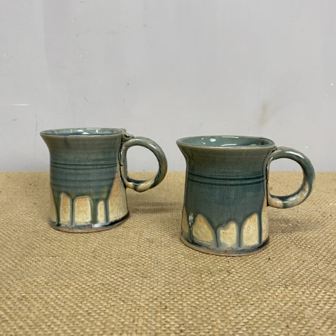 Pair of Pottery Blue Drip Glaze Mugs