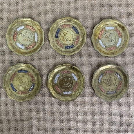 Set of 6 Indian Brass Coasters with etched decoration