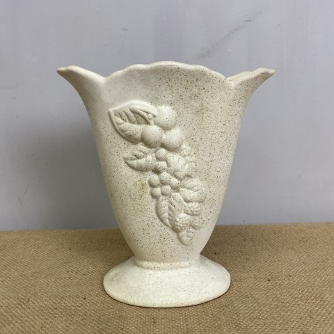 Vintage White Ceramic Vase with embossed fruit design