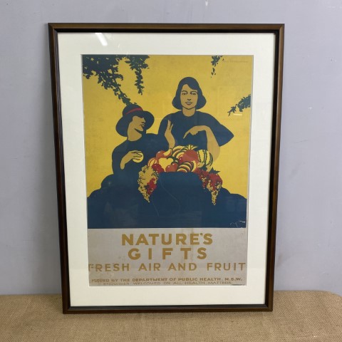 Vintage Framed NSW Health Advertising Print - 'Nature's Gifts'