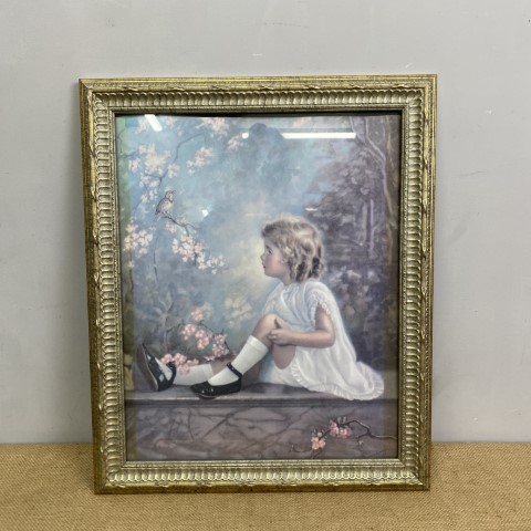 Vintage Framed Print of Sitting Girl