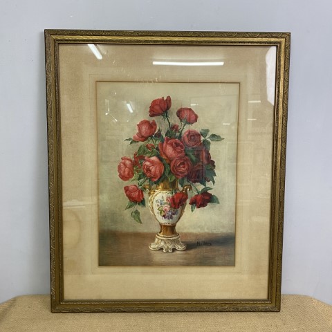 Antique Floral Print by M.V. Bibra in Golden Frame