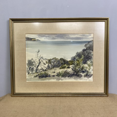 Vintage Framed Watercolour Beachside Artwork