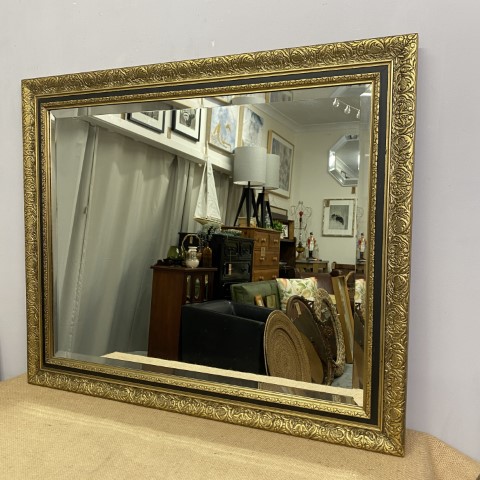 Large Black & Gold Framed Mirror with Bevelled Edge