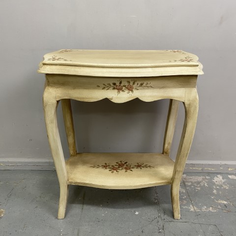 Hand-Painted Cream coloured French Country 2 tier Hall Table with Rose Details