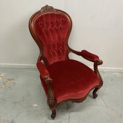 Vintage Red Velvet Grandfather Chair