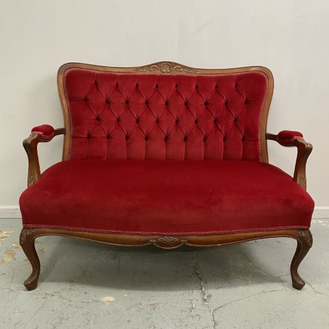 Vintage Red Velvet 2 Seater Sofa