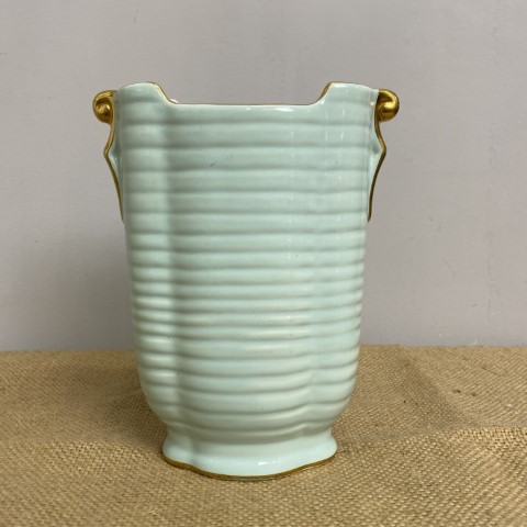 Crown Devon Powder Blue Vase with Gold Rim