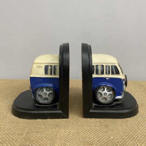 Blue VW Camper Van Bookends