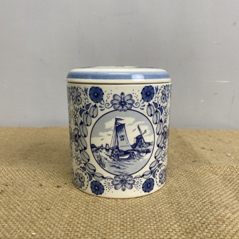 Delft Blue & White Ceramic Biscuit Cannister Made in Holland