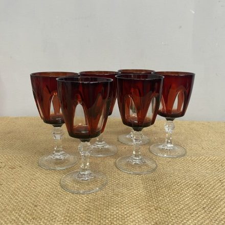 Set of 6 Red Vintage French Luminarc 'Cristal D'Arques Durand' Glasses