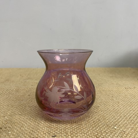 Small Vintage Pink Etched Glass Vase