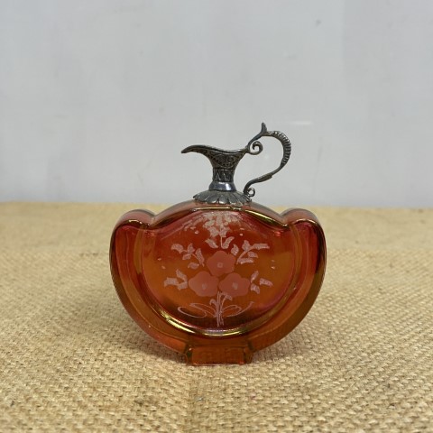 VintageAmber Italian Art Glass Perfume Bottle - Cristallo e Argento