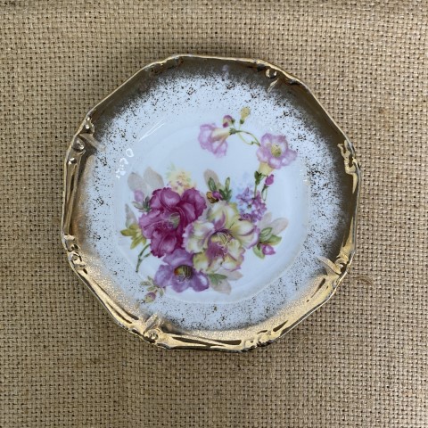 Set of 6 Antique Porcelain Floral Plates with Gold Rim