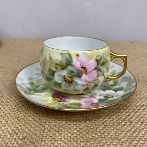 Vintage Hand-Painted Bavarian Teacup & Saucer