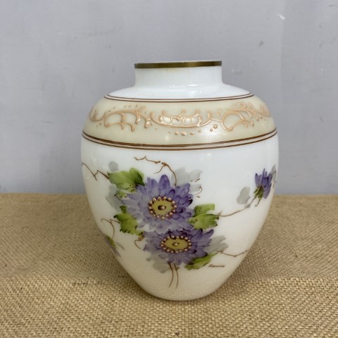 Hand-Painted Victorian Milk Glass Vase