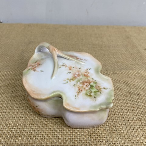 Hand-Painted Lidded Leaf Shape Vintage Trinket Dish