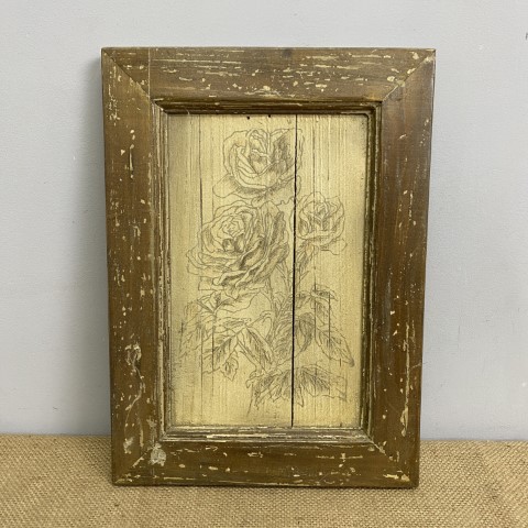 Rustic Floral Print on timber boards, framed