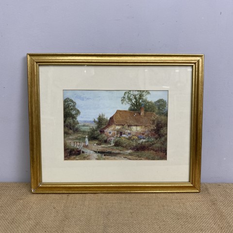 Vintage Framed English Cottage Watercolour Print