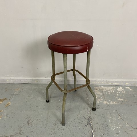 Retro Barstool with Red Vinyl Seat