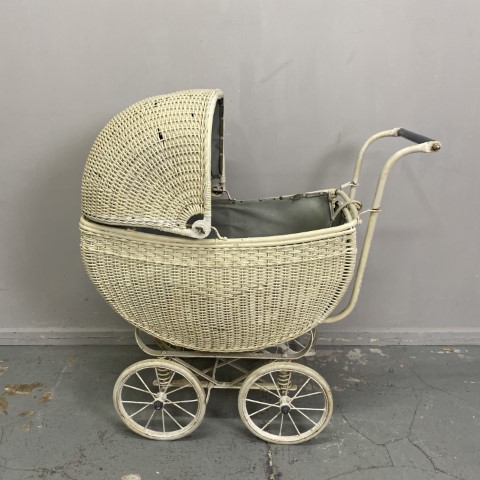 White Vintage Cane Pram