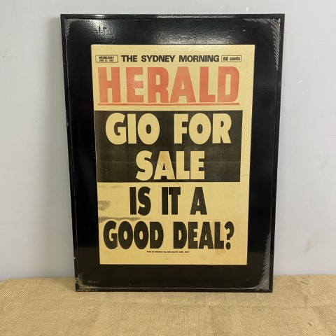 Vintage Mounted Sydney Morning Herald Front Page - GIO for sale Is is a good deal?