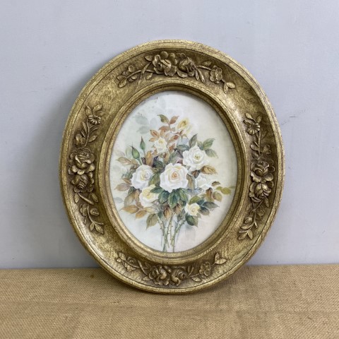 Floral Print in Ornate Gold Oval Frame