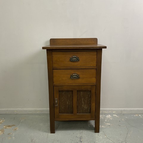 Small Antique Oak Arts & Crafts Cabinet w with 2 drawers and small cabinet below