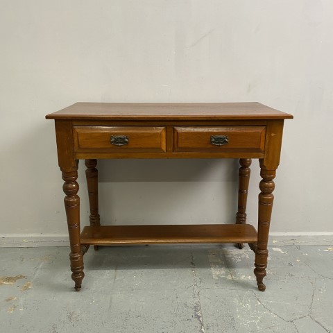 Antique 2 Drawer Cedar Hall Table on Original Castors