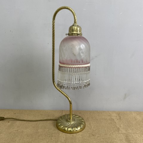 Vintage Beaded Pink Glass & Brass Base Lamp