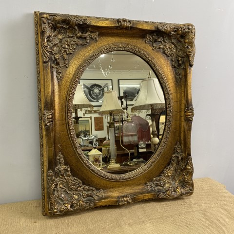 Ornate French Provincial Mirror - rich gold rectangular frame with oval mirror