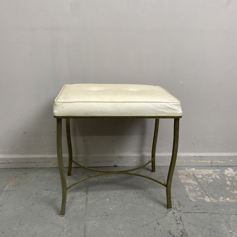 Retro Rectangular White Vinyl Stool (green metal base)