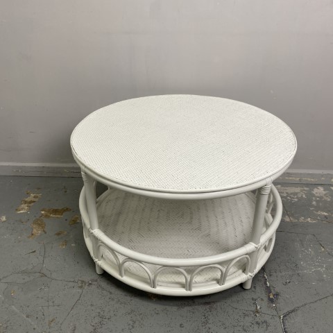 Round White Hampton Cane Coffee Table