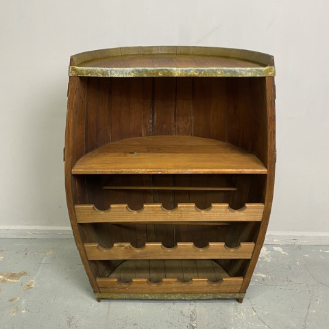 Rustic Half Barrel Wine Storage (3 wine bottle shelves and 2 display shelves inside half a wine barrel)