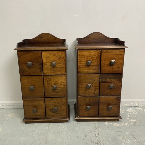 Pair of Small Apothecary Style (6 small drawers) Bedsides