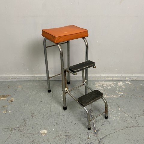 Retro Orange Chrome Kitchen Step Stool