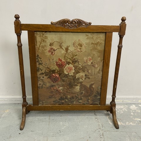 Vintage Timber Fire Screen with Floral Tapestry