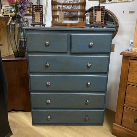 Hand-Painted Aubusson Blue Chest of Drawers