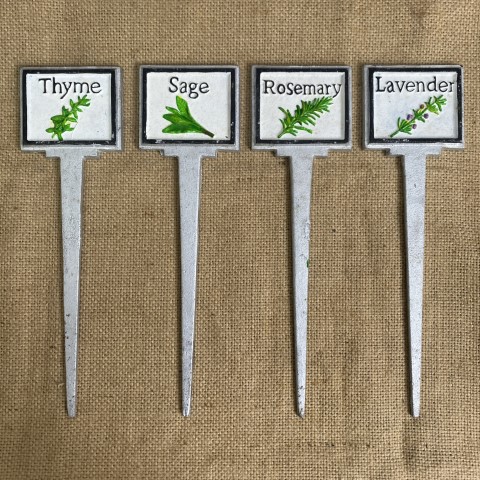 Set of 4 Cast Iron Herb Stakes -Thyme, Rosemary, Sage, Lavender