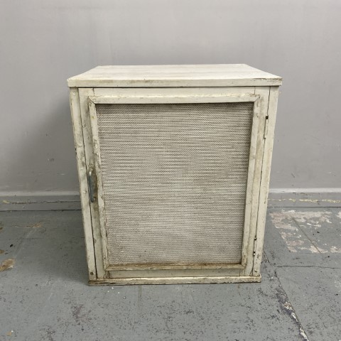 White Antique Painted Meat Safe with shelf inside