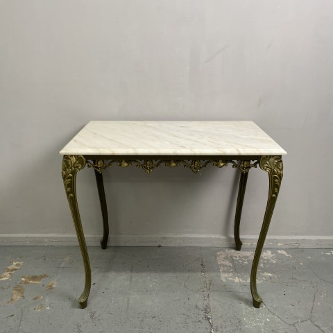 Antique Ornate Metal Base Hall Table with Marble Top