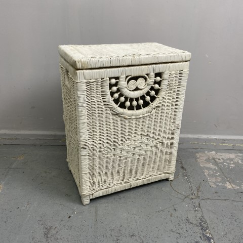 Vintage White Cane Laundry Hamper